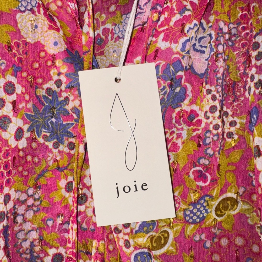 Joie Pink Floral Smocked Waist Blouse Metallic Gold Accents XS 1259453 - Picture 4 of 11